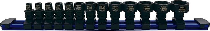 Astro Tools 78113 13-Piece 1/4" Drive Low Profile Nano Impact Sockets - Metric