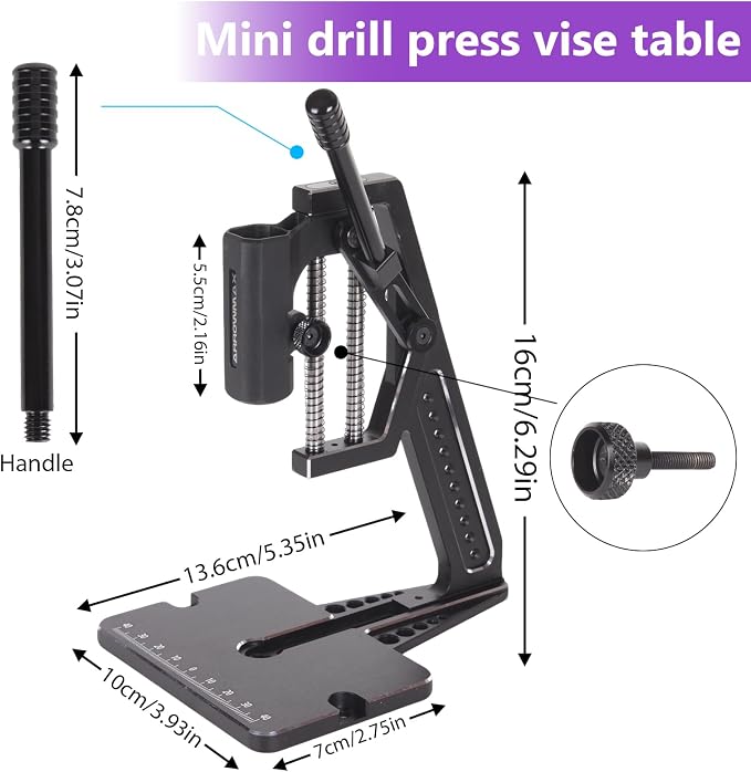 5-Speed Mini Electric Drill Pen with Benchtop Press, 10 Small Bits with Aluminium Box, LED Lights, OLED Display, Resin Drill Set For Jewelry Making, Plastic, Wood