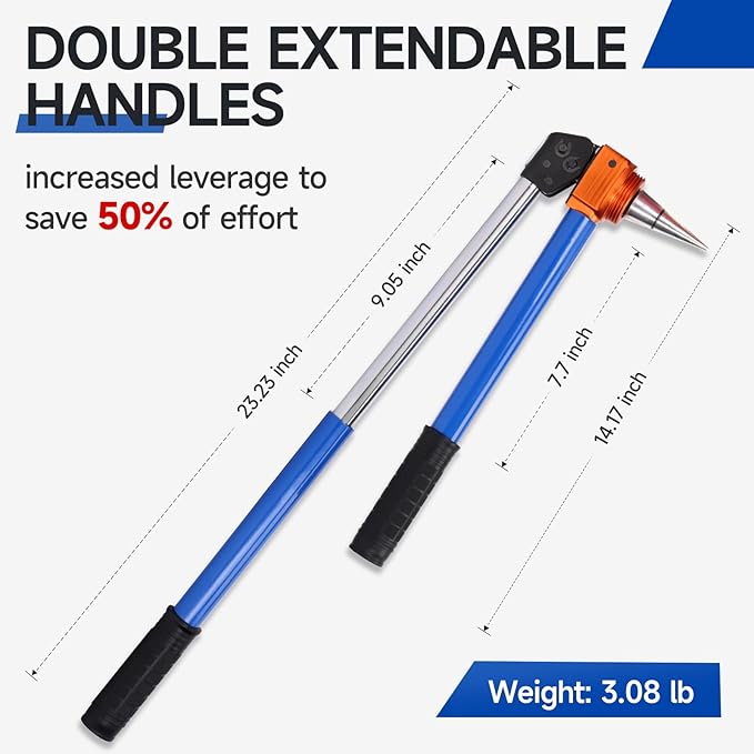 iCrimp Manual PEX Expander Tool Kit with Indexed Auto-Rotating Heads, Extendable Handle for 1/2", 3/4" & 1" ProPEX / F1960 Fittings, Includes Cutter & Lubricant