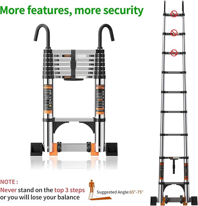 Telescoping Ladder,with Stable Hook and stabilizer barand,Extension Ladder, Heavy Duty 330lbs Max Capacity, Multi-Purpose Collapsible Ladder for RV or Outdoor Work (19.5FT/5.9M)
