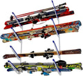 StoreYourBoard Ski Rack Wall Mount, Horizontal Ski Storage Rack for Garage, 4-Level Ski Wall Mount with Padded Arms, Ski Pole Holder, Ski Holders for Wall, Winter Gear Organizer, White, Holds 100 lbs