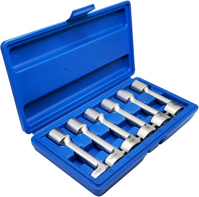 6PCS 1/2" Dr. L-Type Common Rail Injection Fuel Line Nut Socket Set | 12 14 16 17 18 19mm, 12 Point Open Socket Wrench Kit, Diesel Engine Temperature Removal, Exhaust Gas Temp Sensor Extractor