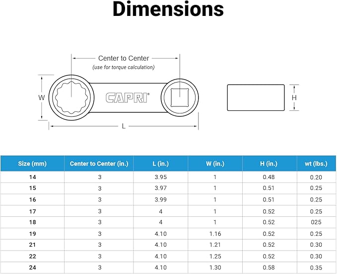 Capri Tools 1/2 in. Drive Torque Adapter Set, 12-Point Box End, 14 to 24 mm, Metric, 9-Piece with Mechanic's Tray