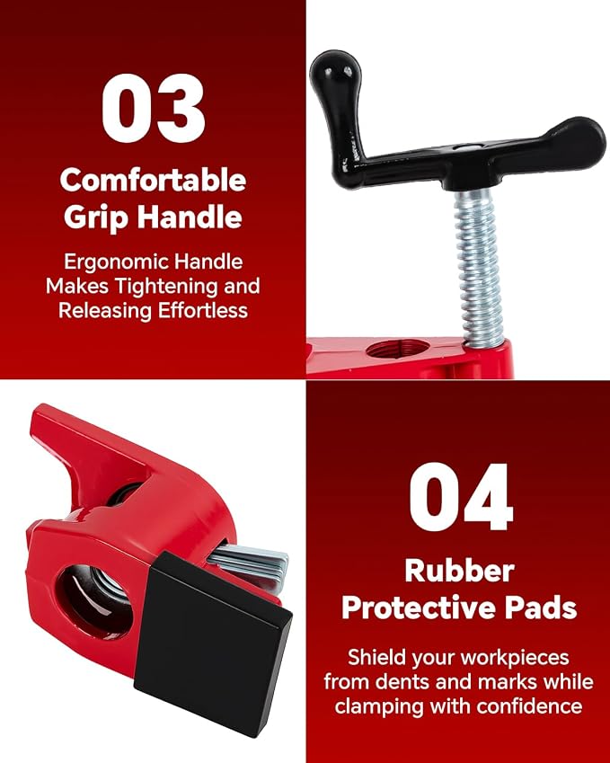 ATPEAM 3/4'' Pipe Clamps for Woodworking Heavy Duty Cast Iron Wood Gluing Pipe Clamp Set for Woodworking, Carpentry, Home Improvement, and DIY Jobs (6)