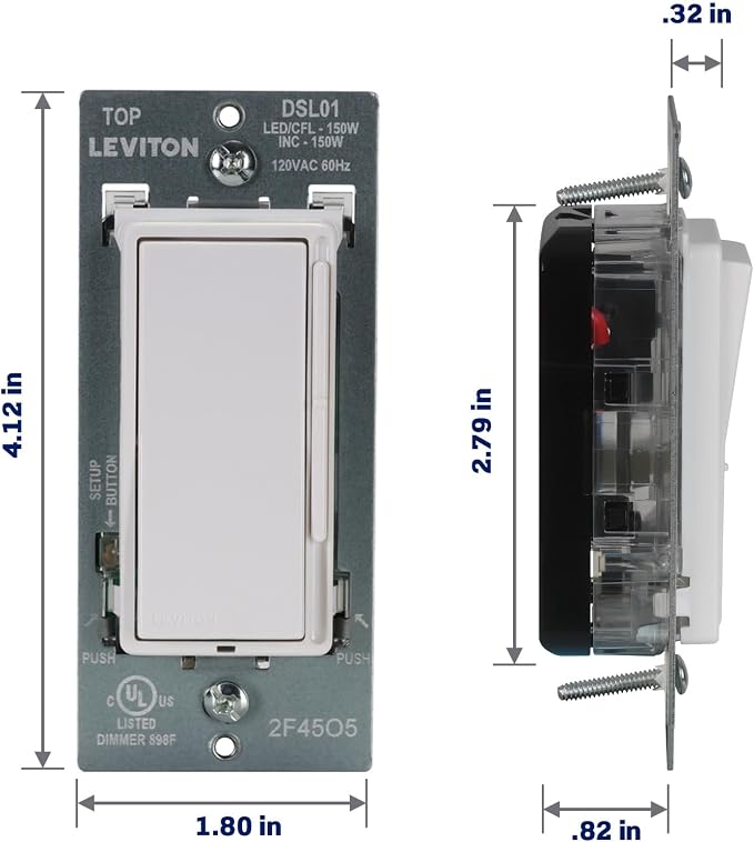 Leviton Decora Slide LED Advanced Dimmer Switch for 150W Dimmable LED, Halogen and Incandescent Bulbs and Fixtures, DSL01-LW, White