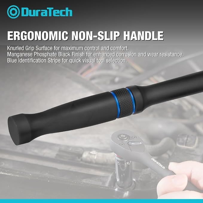 DURATECH 1/4-Inch Drive Ratchet, 90-Tooth Quick-Release Ratchet Wrench | Reversible, Cr-V Made, 4° Swing, Manganese Phosphate Black Finish, Socket Wrench for Men Women Stocking Stuffer for Men Women