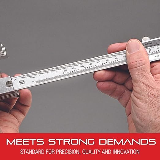 Starrett Vernier Caliper with Hardened Stainless Steel Depth Rod, Lock Screw and Sharp, Black Graduation - Metric, English, 0-6" Range, .001" Graduation - 125MEA-6/150