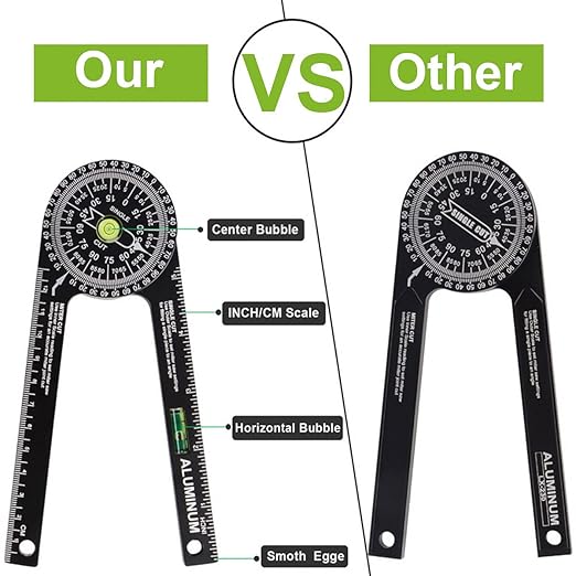 Miter Saw Protractor,Aluminum Protractor Angle Finder with Level Gauge High Precision Laser Inside & Outside Miter Angle Finder for Angle Finder Carpenters, Trim Work,Plumbers and All Building Trades