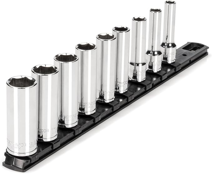 TEKTON 3/8 Inch Drive 6-Point Socket Set, 9-Piece | SHD91105 | (5/16 - 3/4 in.), Deep, Socket Rail