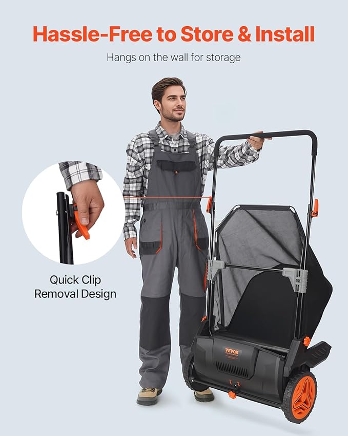 VEVOR Push Lawn Sweeper, 21inch Leaf & Grass Collector, Heavy Duty Thickened Steel Durable to Use with Large Capacity 3.5 cu. ft. Mesh Collection Hopper Bag, 2 Spinning Brushes