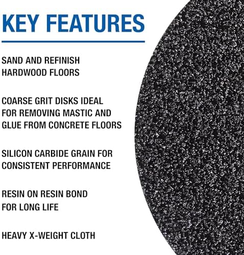 Mercer Industries 429036 Silicon Carbide Floor Sanding Disc, Cloth Back, 19" x 2" Hole, Grit 36X, 20-Pack