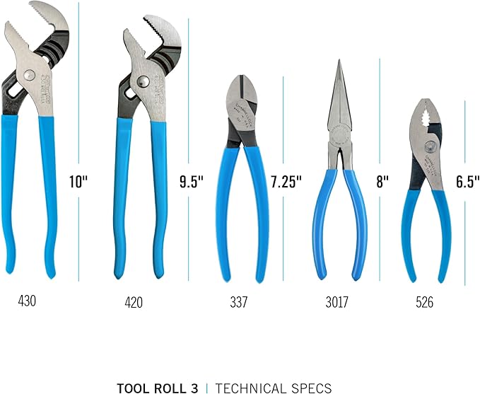 5pc Professional Plier Set, 5 Pliers, Roll