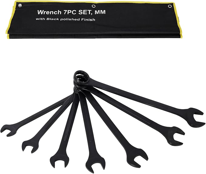 7PC Jumbo Combination Wrench Set, Metric, 33, 34, 36, 38, 41, 46, 50mm | 7PC Jumbo Combination Wrench Set, Metric, Extra Large Combination Wrench Sets, Black Oxide Finish with Pouch (7PC-Metric)