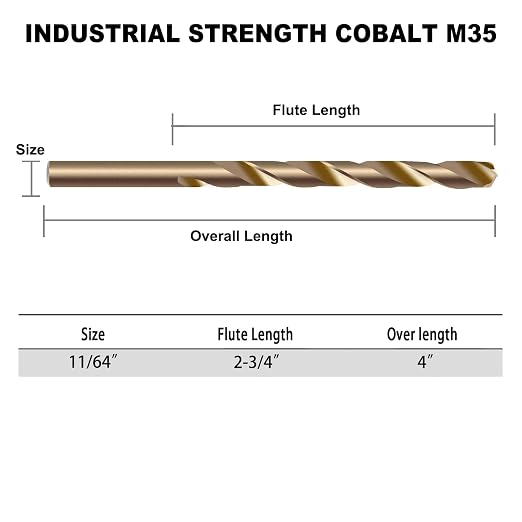 GMTOOLS 11/64inch Cobalt Drill Bits, M35 HSS, 135 Degree Tip, Jobber Length Twist Drill Bit Set for Hard Metal, Stainless Steel, Cast Iron, Wood and Plastic, with Storage Case, Pack of 13