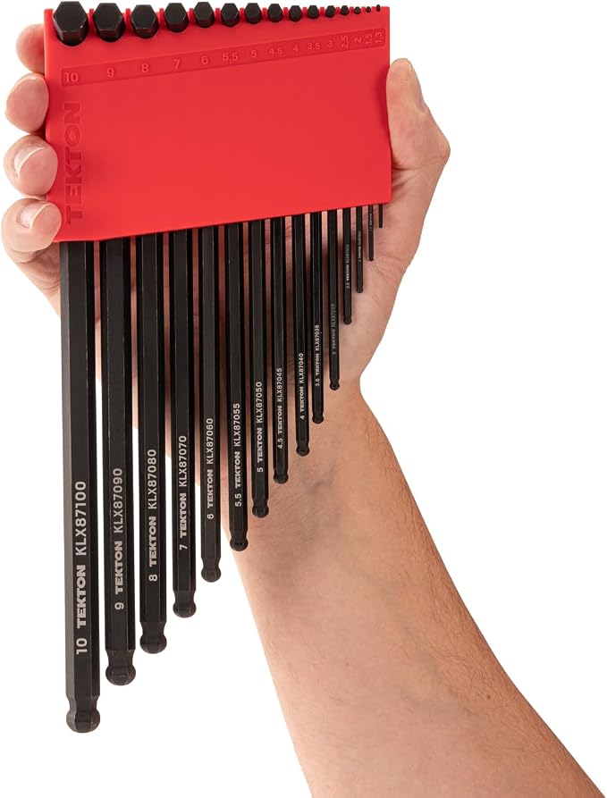 TEKTON Short Arm Ball End Hex L-Key Set, 15-Piece | KLX91213 | (1.3 - 10 mm), Manganese Phosphate Finish, Holder
