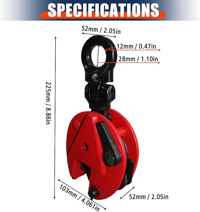 Vertical Plate Lifting Clamp,1760lbs Capacity Heavy Duty Steel Plate Clamp 0.8T with 0.8 Inch Jaw Opening, Industrial Lifting Clamp for Sheet Metal and Steel Plate Handling