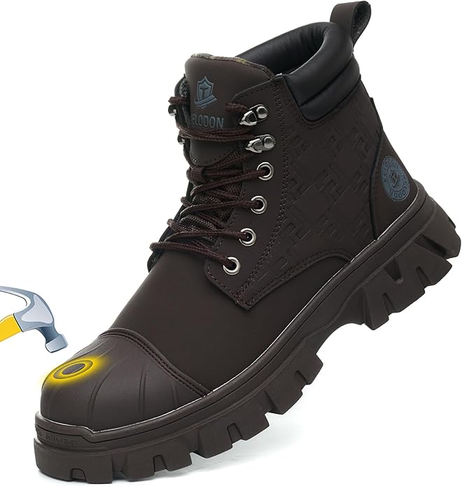 KELODON Waterproof Steel Toe Boots For Men 6 Inch Leather Steel Toe Shoes Non Slip Resistant Safety Work Boots Indestructible Lightweight Construction Boot