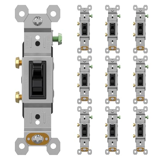 AIDA 10 Pack Single Pole Toggle Light Switch, 15 Amp, 120 Volt, Toggle Framed AC Quiet Switch, in Wall On/Off Switch Replacement, Self-Grounding, Residential and Commercial Grade, UL,Glossy Black