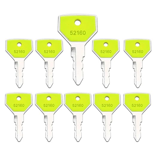 10PCS Yanmar 52160 Heavy Equipment Keys for 194155-52160, 198360-52160 Yanmar John Deere Tractor Excavator Grader Dozer EX450 Ignition Starter Switch Key