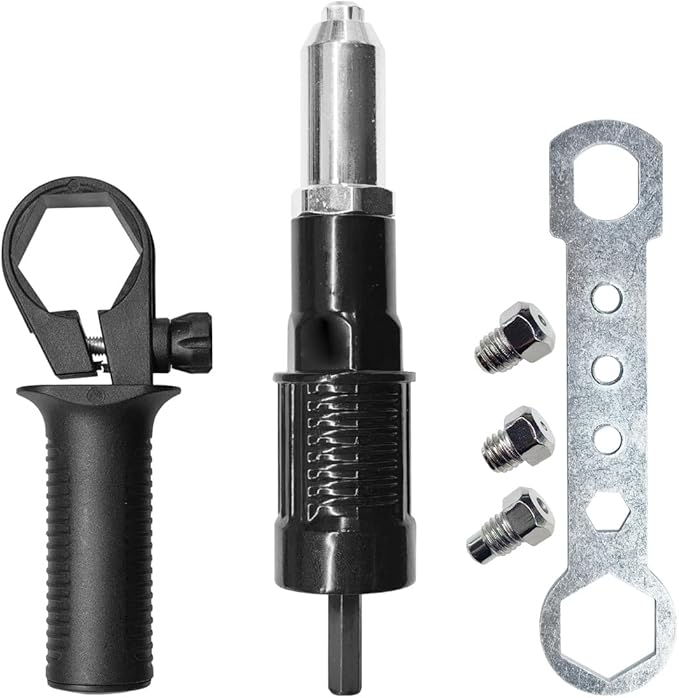 Pop Rivet Gun Adapter Kit, Rivet Drill Tool with 2.4mm/3.2mm/4.0mm/4.8mm Rivets Heads, Cordless Electric Power Drill Adaptor Attachment (1SET)