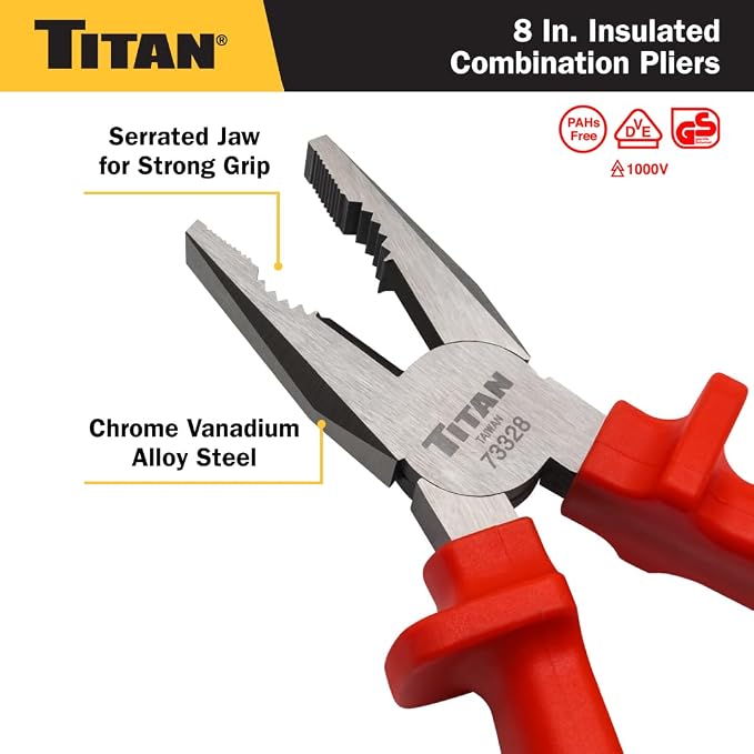 Titan 73328 8-Inch VDE Insulated Combination Pliers