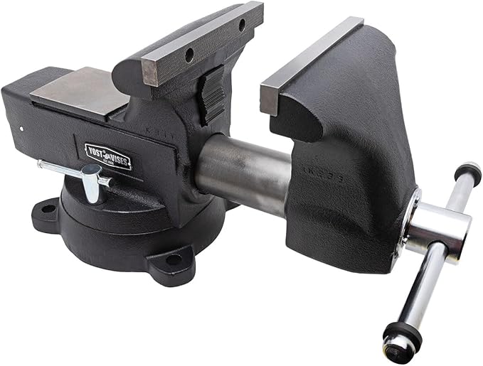 Yost HD800-C Heavy Duty 8-Inch Mechanics Work Bench Vise | Heavy Duty Woodworking & Metal Work Table with Secure Grip Swivel Base | 60,000 PSI Casting Iron Material with Extra-large Anvil Surface