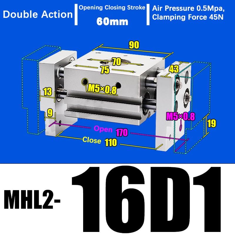 MHL2-20D MHL2-20D1 MHL2-20D2 Double Acting Pneumatic clamp Wide Type Pneumatic clamp Parallel Cylinder Aluminum clamp(MHL2-16D1)