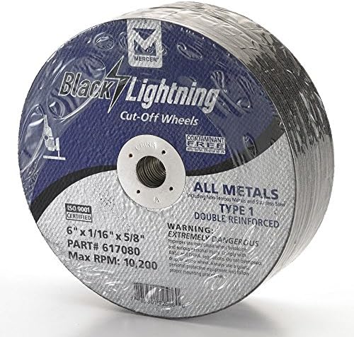 Mercer Industries 617080 Type 1 Double Reinforced Cut-Off Wheel, For All Metals, 6" x 1/16" x 5/8", 25-Pack