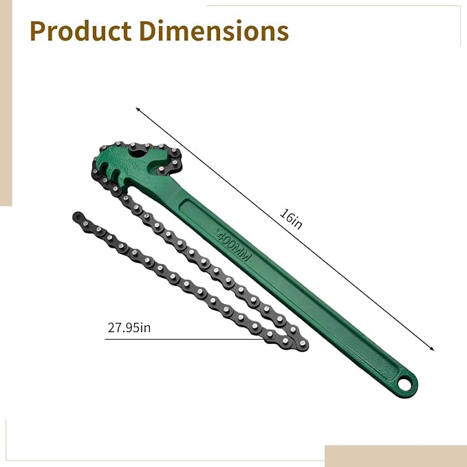 Oil Filter Wrench Set, 16 in Adjustable Chain Oil Filter Wrench, Carbon Steel Strap Wrench for Easy Removal, Fits 60-210 mm Oil Filters, Comfortable Plastic Handle