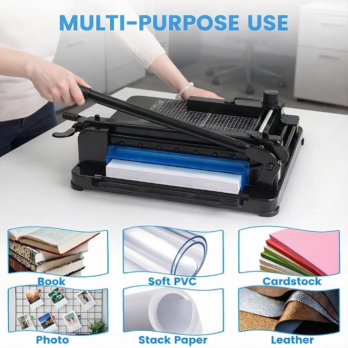 Heavy Duty Paper Cutter for A4 Paper, Guillotine Paper Cutter 12 Inch, 400 Sheet Capacity, Solid Steel Construction, Black