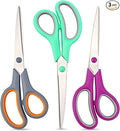 Scissors 8.5 Inch scissors all purpose for Office, Home, Sewing,and Crafts,Soft Comfort-Grip Right/Left Hand 3-Pack, Multicolor