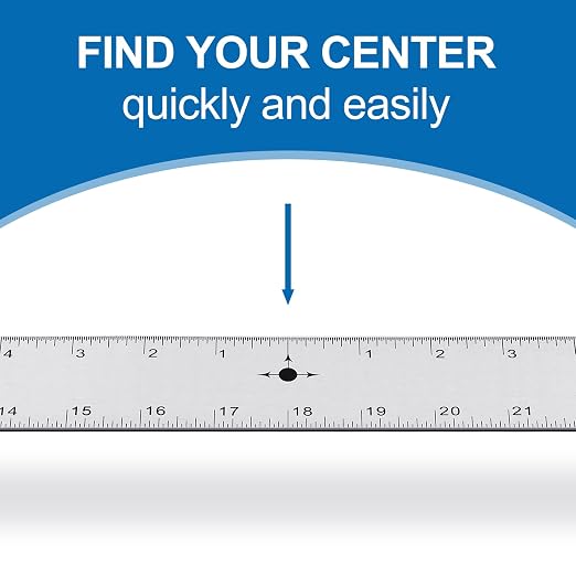 Tellegloww 2 Pack 36 Inch Center Finding Rulers Aluminum Metal Centering Ruler Tool Straight Edge for Woodworking Metal Work Construction and Around the Home