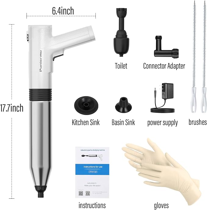 Electric Toilet Plunger,Unclog In One Shot,Remover For Bathroom,Kitchen Pipes Clog,High Pressure Air Plungers For Bathroom Heavy Duty
