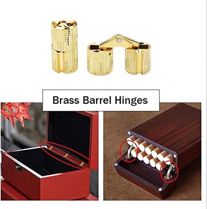 12 Pcs 14mm Brass Barrel Hinges Hidden Invisible Cabinet Furniture Hinges Concealed 180 Degree Opening Angle
