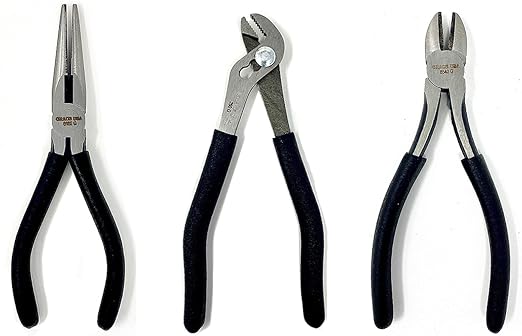 Grace USA 3-Piece Pliers Set, 6" Needle Nose Pliers, 5" Angle Nose Slip Joint Pliers, 6" Diagonal Pliers, Perfect for Woodworking & Gunsmiths, Handcrafted, Made in USA,PS3