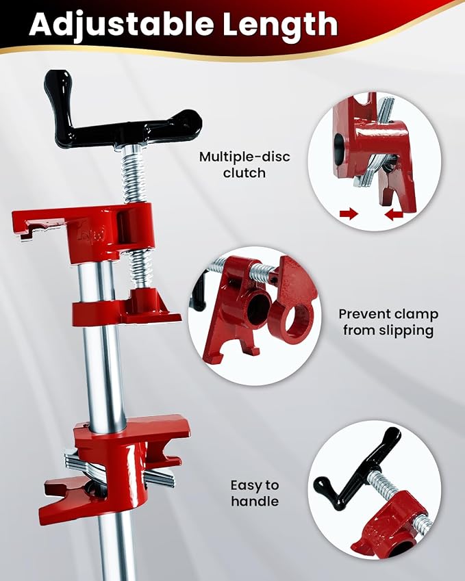 Pipe Clamps 3/4 inch 6 Pack Pipe Clamp with Unique Foot Ideal for Carpentry, Home Improvement, and DIY Projects Wood Gluing Clamps (Red, 3/4 IN)