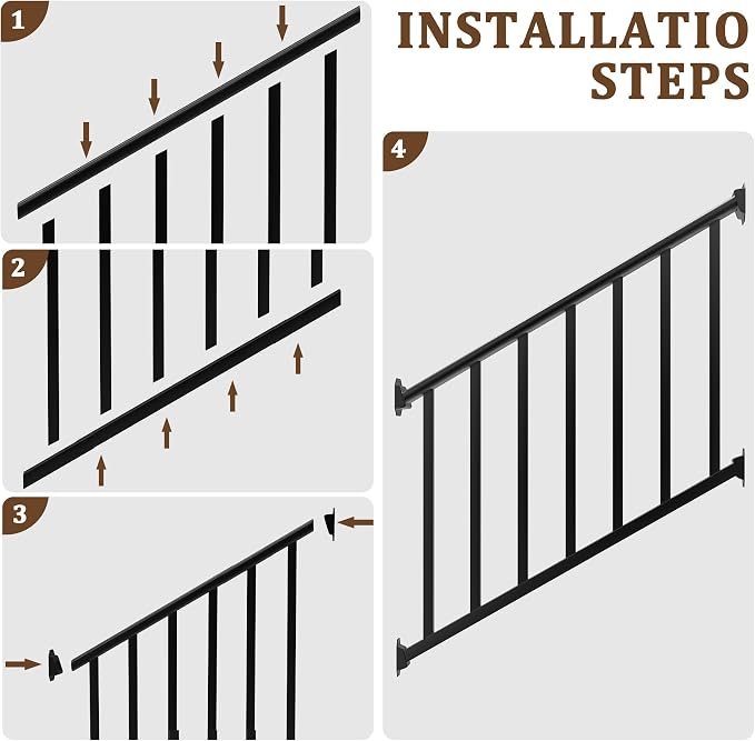 Metty Metal 5Ft W x 36in H Stair Deck Railing Kit, Textured Black AAMA2604 Powder Coat, IBC Certified Guard Rail for Deck Porch Balcony Patio Outdoor