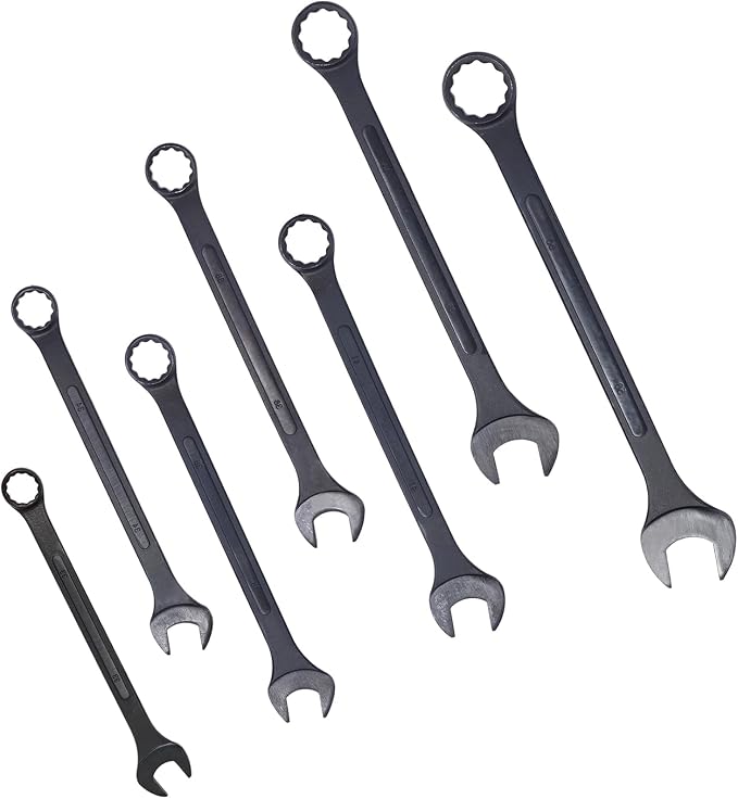 7PC Jumbo Combination Wrench Set, Metric, 33, 34, 36, 38, 41, 46, 50mm | 7PC Jumbo Combination Wrench Set, Metric, Extra Large Combination Wrench Sets, Black Oxide Finish with Pouch (7PC-Metric)