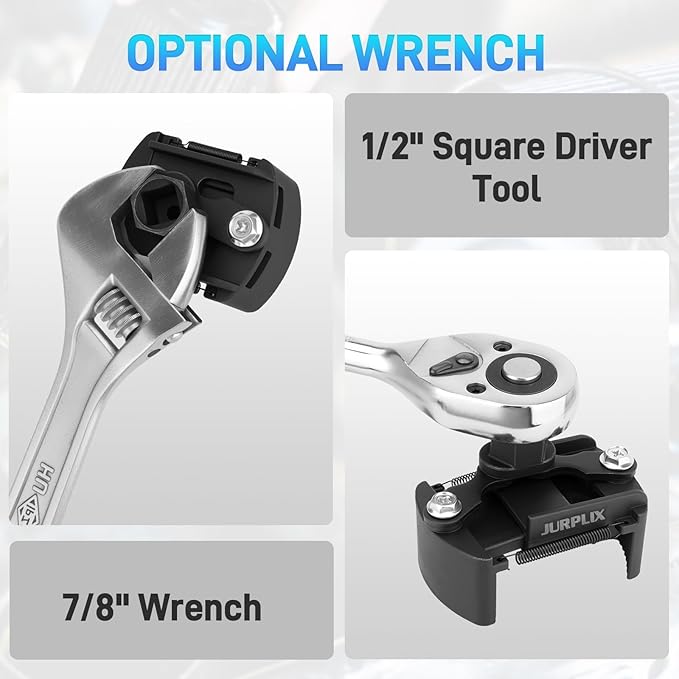 Universal Adjustable Oil Filter Wrench– 2-3/8 to 3-1/8 Inch (60-80mm) Cap Style Tool, 1/2" Drive Removal Tool with Non-Slip Serrated Jaws – Fits Small to Medium Spin-on Filters, UTVs, JetSkis