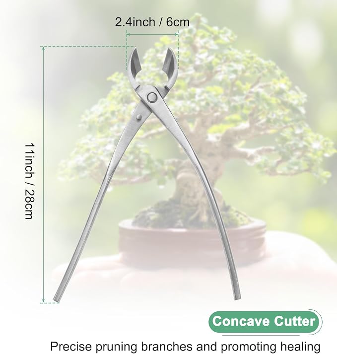 M METERXITY Bonsai Tool - 11 Inch Stainless Steel Concave Cutter, Bonsai Tree Plants Modeling Tools, Applying to Gardening Pruning Knobs/Branches (280mm, Silver)