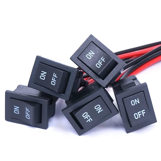 Twidec/5Pcs Rocker Switch AC 6A/250V 10A/125V SPST 2 Pins 2 Position ON/Off Car Boat Square Black Rocker Switch Toggle with Pre-soldered Wires KCD1-1-101-ON-OFF-X