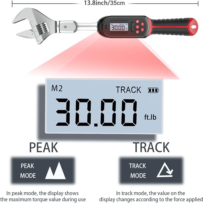 VANPO Digital HVAC Torque Wrench 2.2-44.2 ft.lb, 38mm Adjustable Jaw | 3-60 N.m Range, ±2% Accuracy, LED Buzzer Alert, 9x12mm Open End, Adjustable Digital Torque Wrench for Mini Split AC, Pipeline
