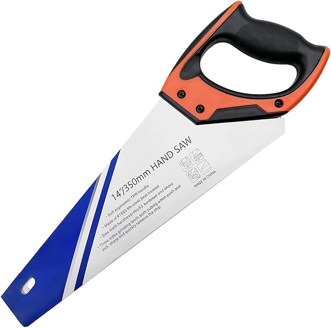 14 Inch Wood Hand Saw, 11 TPI Universal Handsaw Non-slip Ergonomic Handle Rustproof Wood Saw
