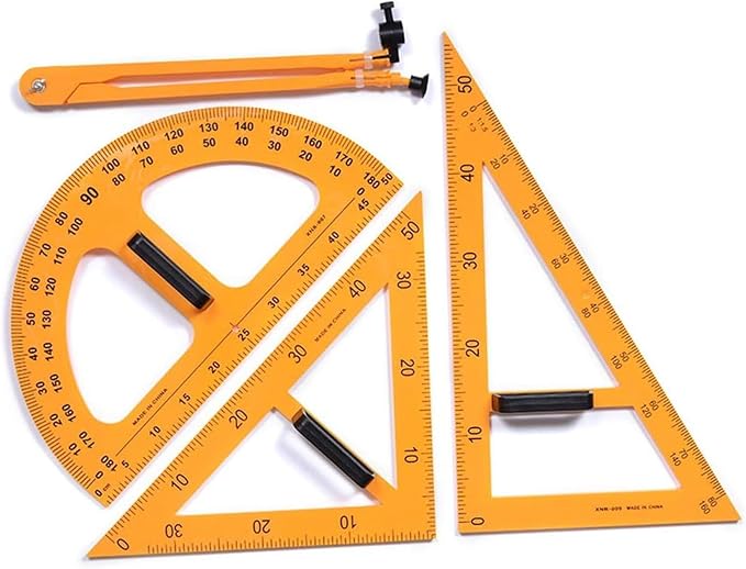 Math Ruler Magnetic Classroom Math Geometry Tool Set Enhances Classroom Learning, Easily Mounts to Blackboard Protractor Measuring Ruler Triangle Ruler (4pc)