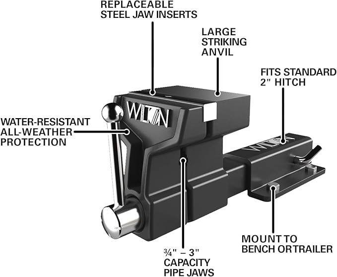 Wilton ATV All-Terrain Truck Hitch Vise, 6" Jaw Width, 5-3/4" Max Jaw Opening, 5" Throat (10010)