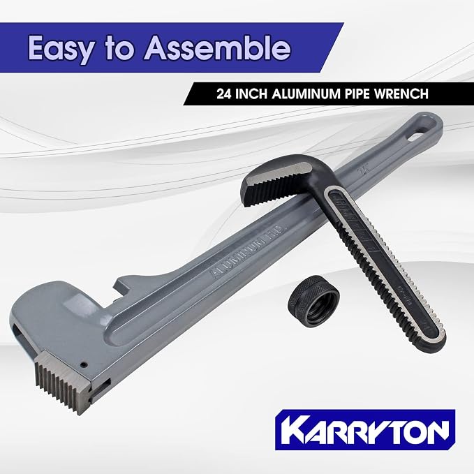 24 Inch Aluminum Pipe Wrench, 4"/100mm Adjustable Cr-Mo Jaw Opening Heavy Duty Straight Handle Plumbing Wrenches, Perfect Plumbers Tool Exceed GGG Standard