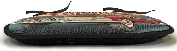 Lunarable Americana Chair Cushion Pad, Vintage Garage Artwork with a Nostalgic Car Illustration Retro Vibes Route 66 Print, Seat Padding for Kitchen & Patio with Anti-Slip Backing, 16"x16", Teal