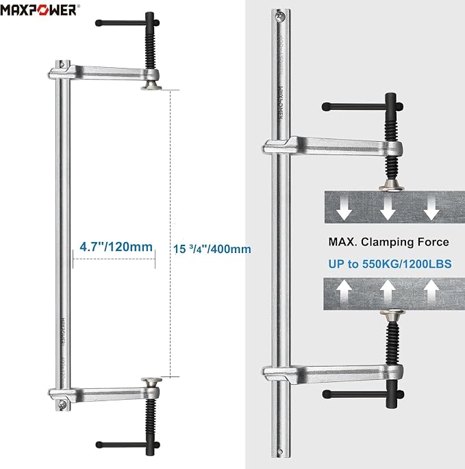 MAXPOWER Multifunctional F Clamp,15 3/4" Double Force Welding Bar Clamp - Max Clamping Force 1200 LBS, Metal Clamp for Welding, Metalworking, Woodworking