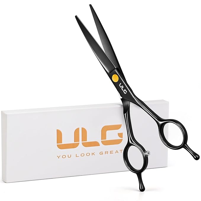 ULG Professional Hair Cutting Scissors 6.5 Inch – Sharp Barber Shears, Stainless Steel Symmetrical Salon Haircut Scissors for Women, Men, Kids, Gloss Paint Finish, Black