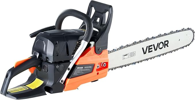 VEVOR 20inch 62CC Gas Powered Chainsaw, 3.8 HP 2 Stroke Engine Gas Power Chainsaws with Non-Slip Handle, Gas Chainsaws with Dual Fuel Tanks, For Wood Cutting, Tree Trimming, and Land Clearing | Power Chain Saw for Logging with Non-Slip Handle, Dual Fue...